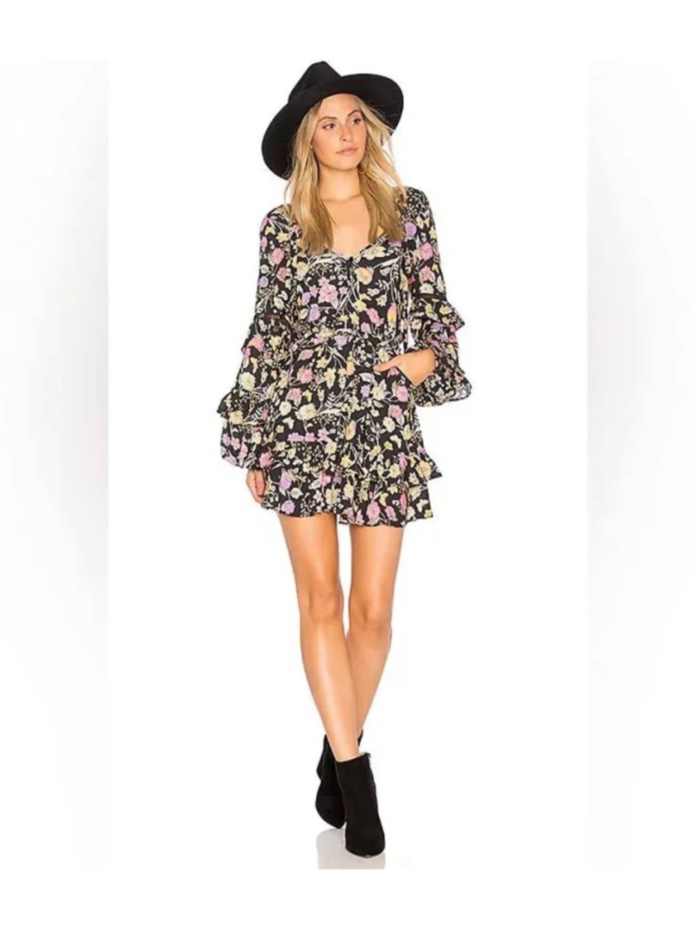 Spell & The Gypsy Collective Sayulita Frill Mini Dress Size S In Nightshade
